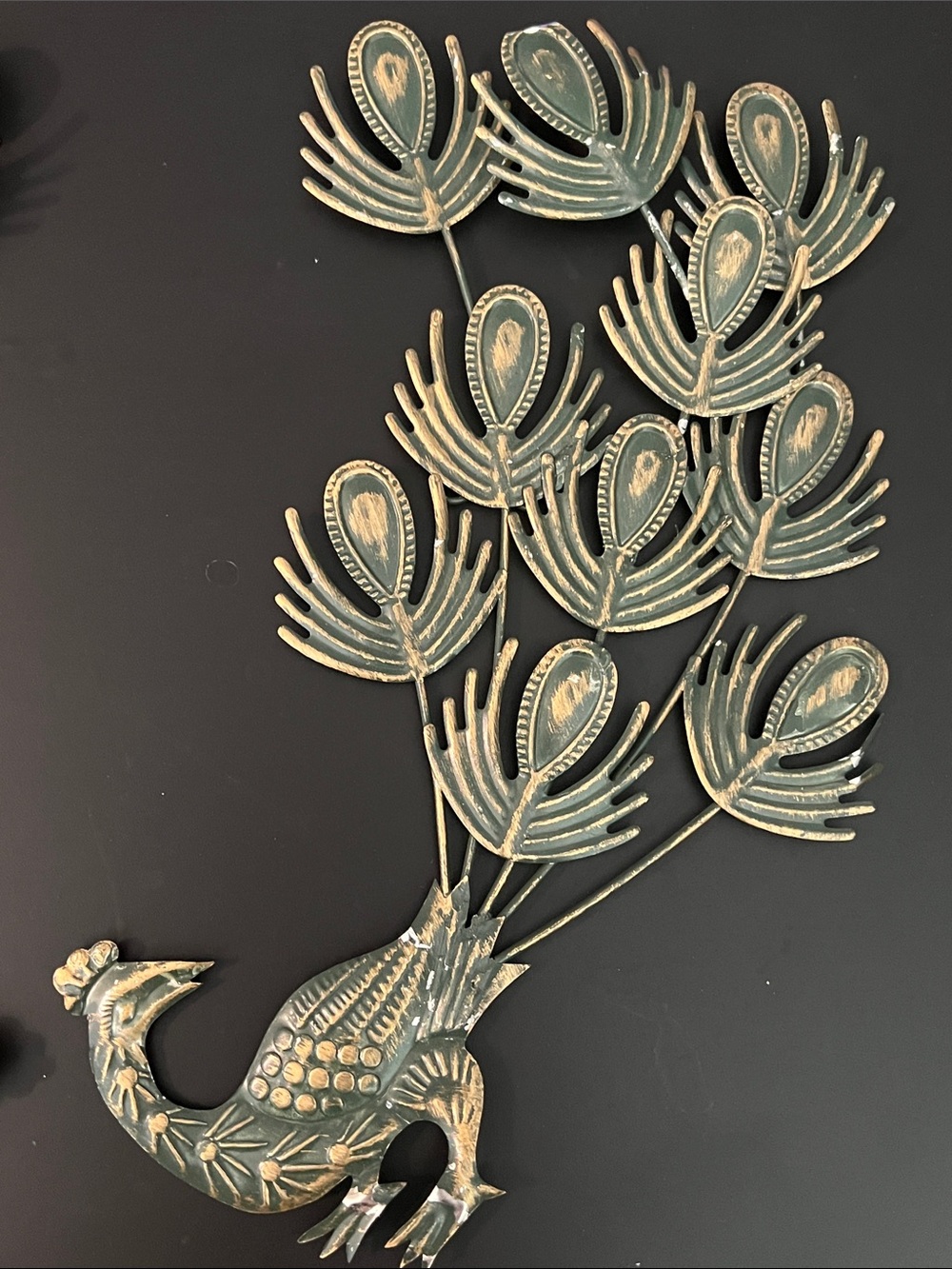 Vintage MCM Metal Peacock Wall Art Decor Set (2) - Made In Hong Kong - Picture 8 of 10